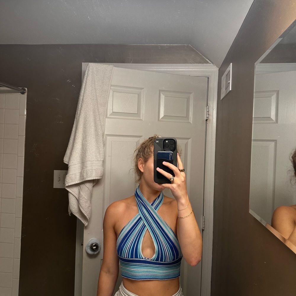 Blue Striped Halter Top